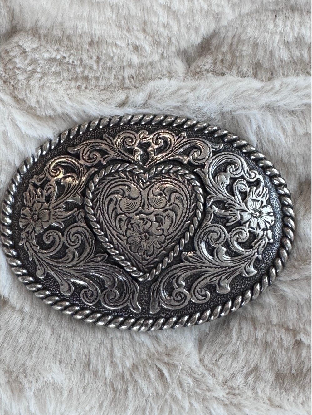 Western Brighton Style Women's Belt Buckle in a Silver Tone, Very Good Condition